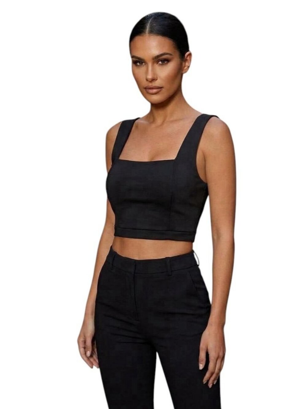 Marciano Sarani Black Crop Top Medium Full Zip Back Wide Strap Sleeveless
